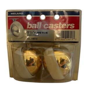 Vtg Melard Heavy Duty Ball Casters Brass Finish 2.5" Plate Type 14613 80s NOS